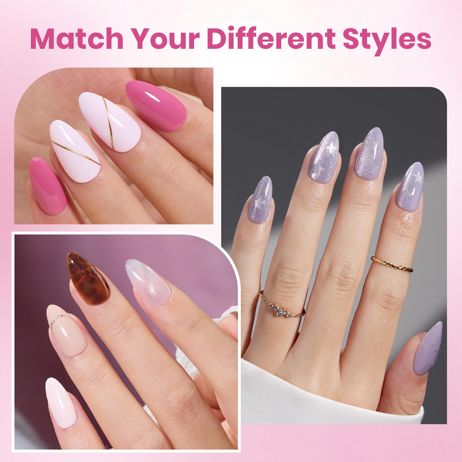 Beetles Etch-X 12 sizes set close-up with precise fit to natural nails.