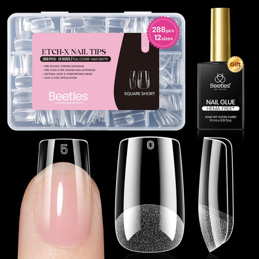Beetles Etch-X square short nail tips: 288-piece set for natural at-home manicures