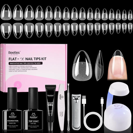 Beetles Flat-X almond nail tips 320pc for a flush, natural look