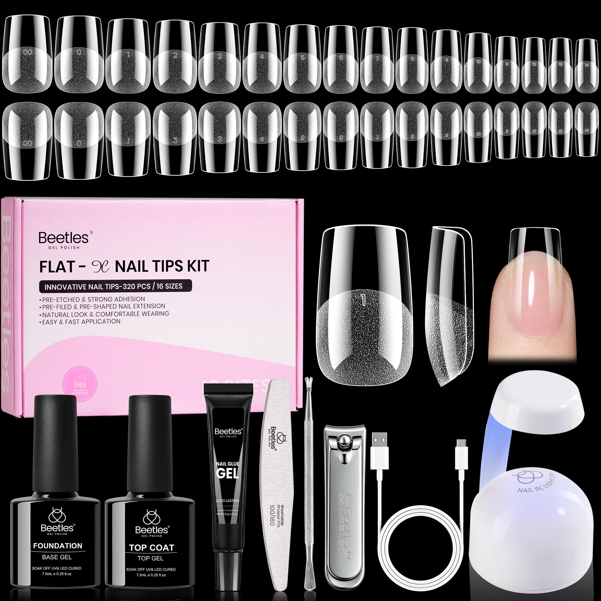 Beetles Flat‑X Almond Nail Tips offer flush fit and comfort on natural nails