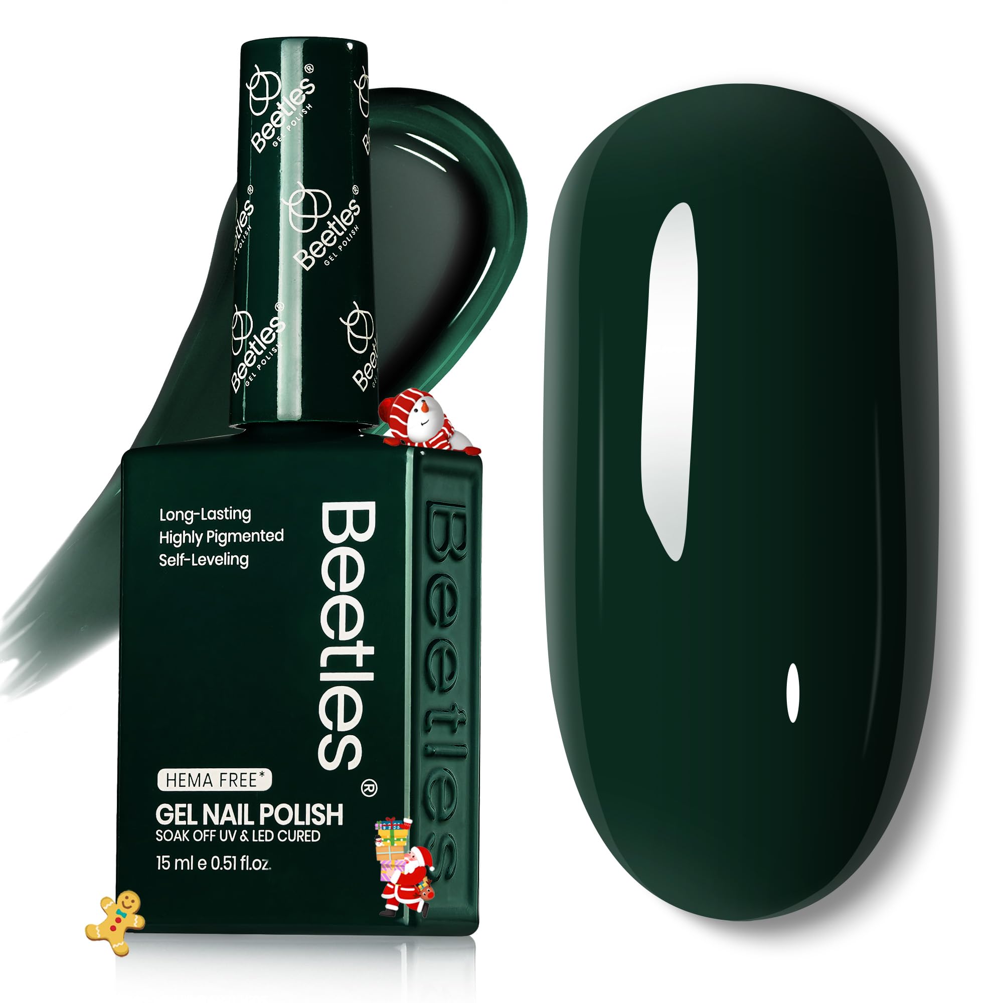 Beetles forest green gel polish gift-ready packaging.