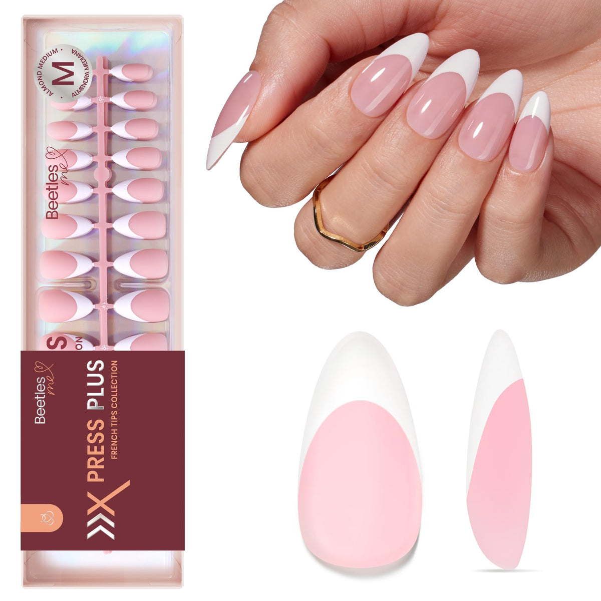 Beetles French Tips Press On Nails pink collection for chic DIY manicure
