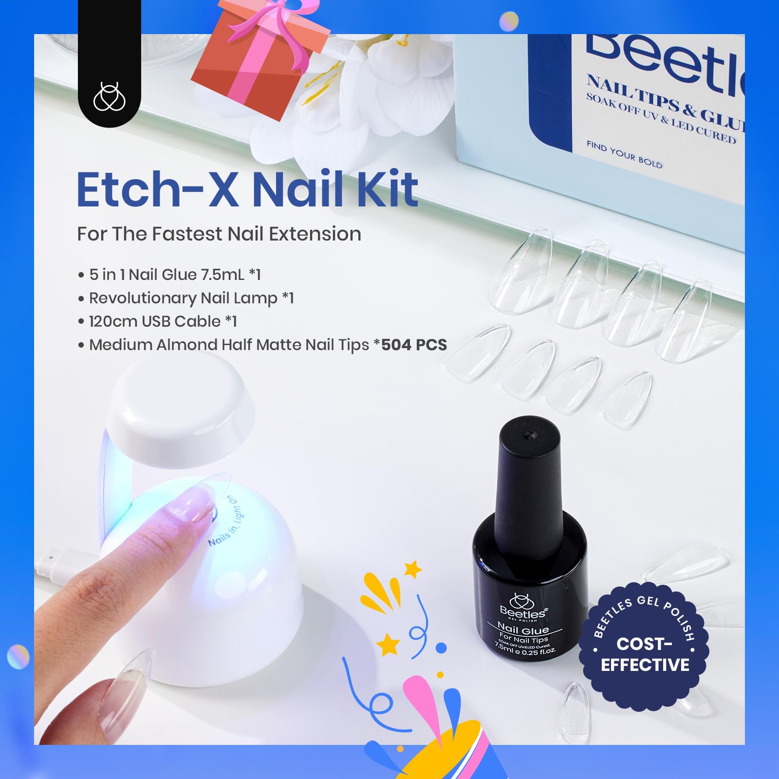 Beetles Etch-X 500pcs tips; varied sizes for precise nail extension fit.