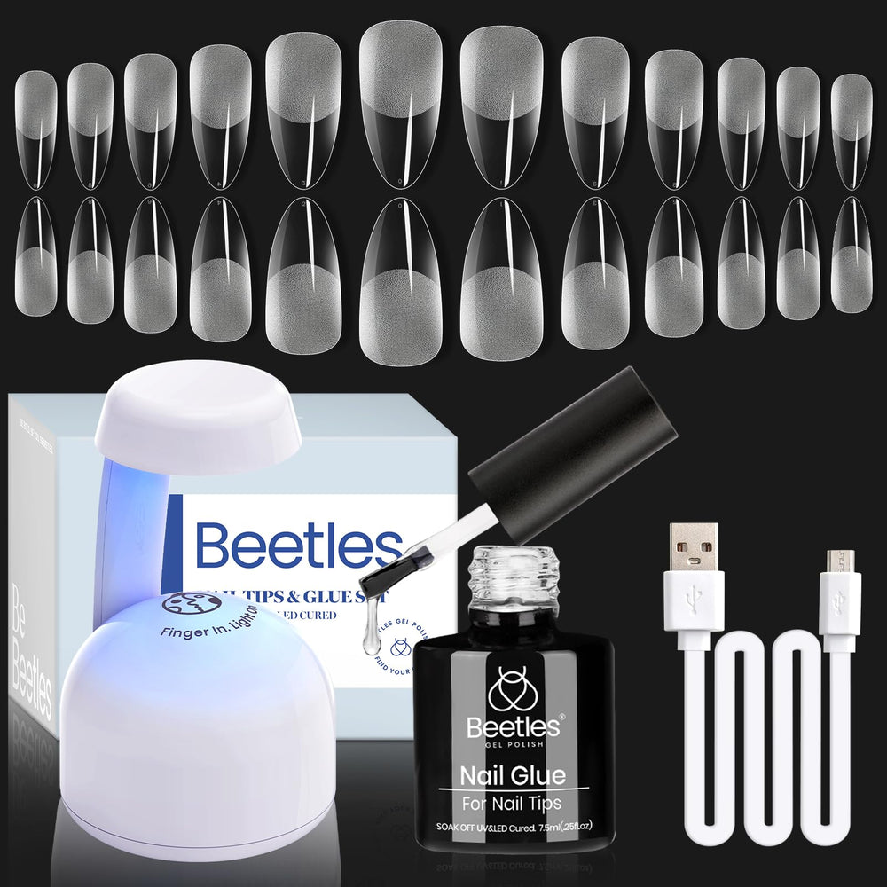 Beetles Etch-X almond medium front view nails; natural look with quick at-home application.