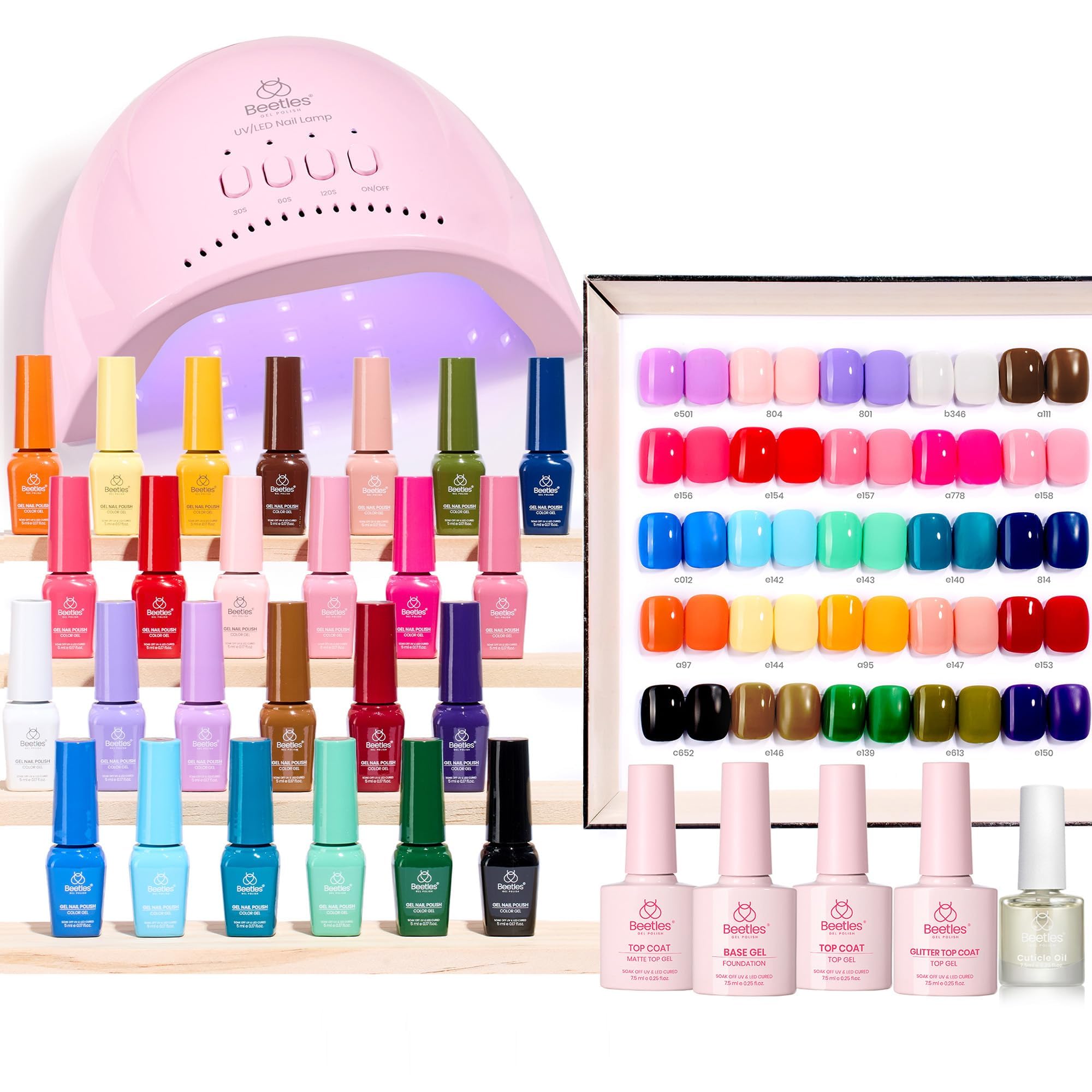 Beetles Gel Nail Kit with UV light front view for at home manicure convenience