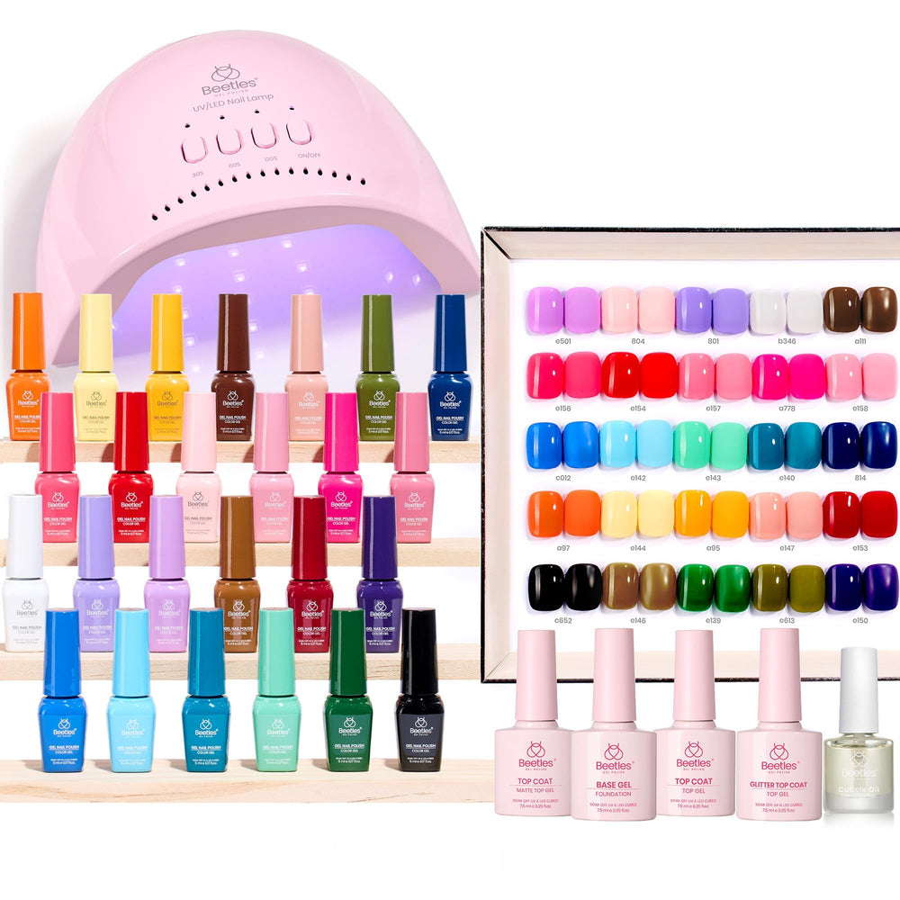 Beetles Gel Nail Kit with UV light front view for at home manicure convenience