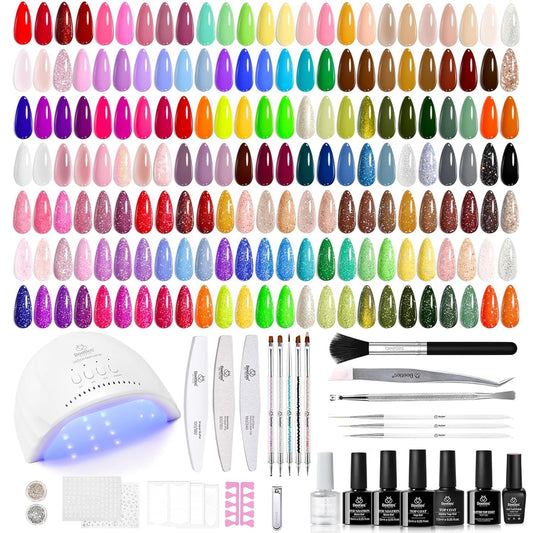 Beetles Gel Nail Polish Kit color display with 100 shades for seasonal looks