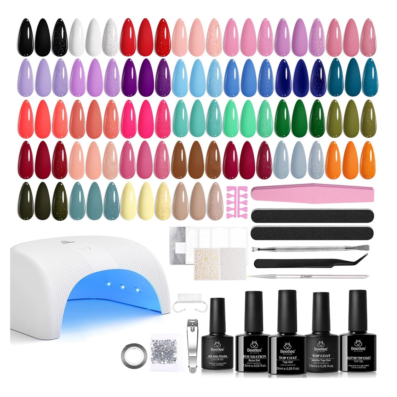 Beetles gel nail polish kit with 32 colors for all-season manicures.