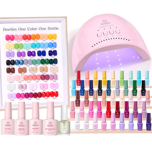 Beetles Gel Nail Polish Kit 45 Colors on display offers versatile seasonal hues.