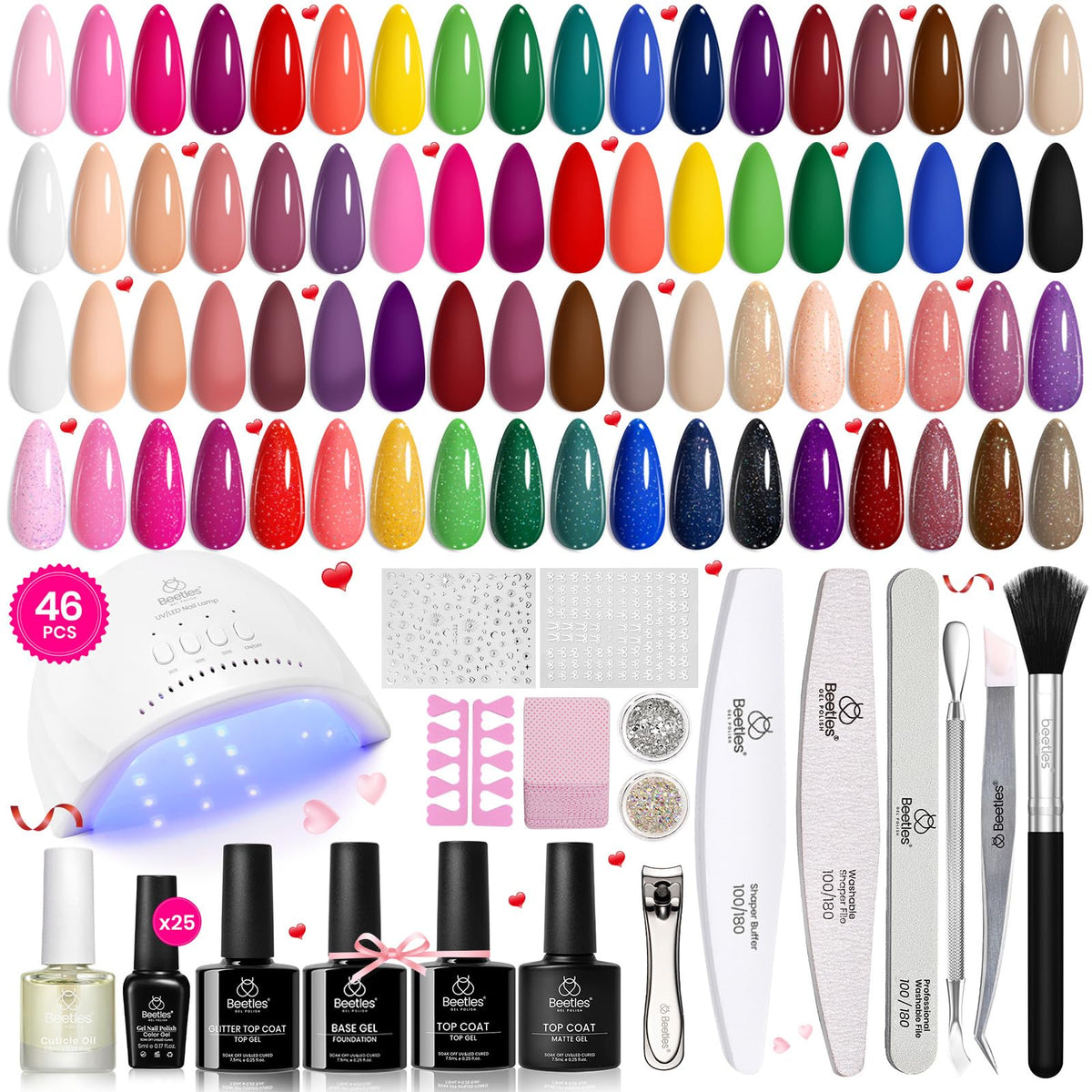 Beetles Gel Nail Polish Kit with UV lamp for salon-quality at-home manicures.