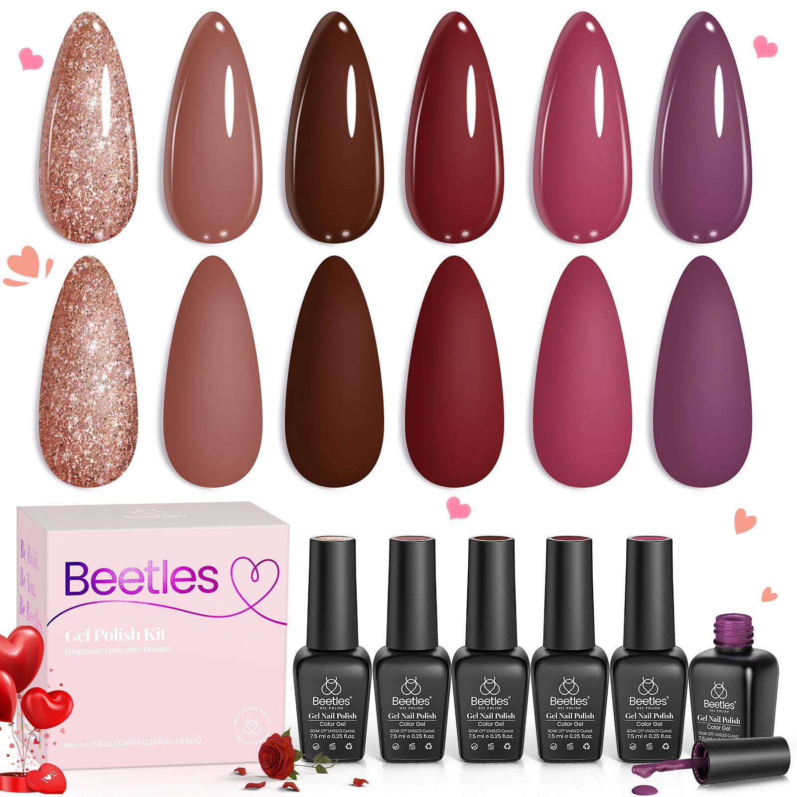 Beetles gel nail polish Plum and Burgundy set bottles displayed for color variety.