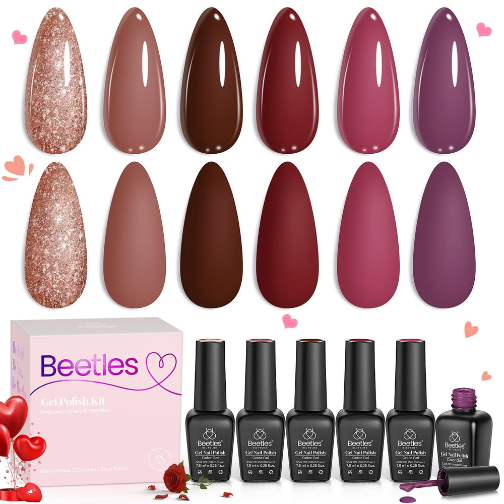 Beetles gel nail polish Plum and Burgundy set bottles displayed for color variety.