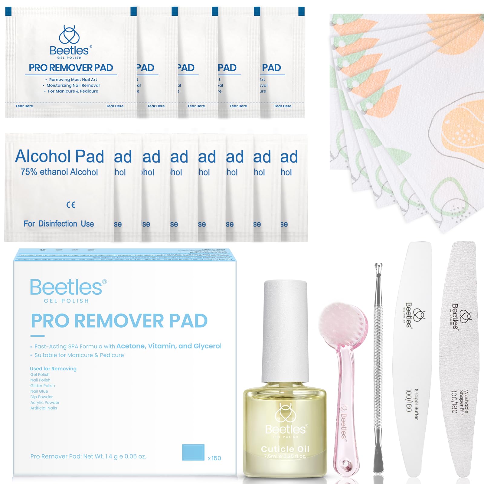 Beetles Gel Nail Polish Remover Kit pro pads for fast removal at home.