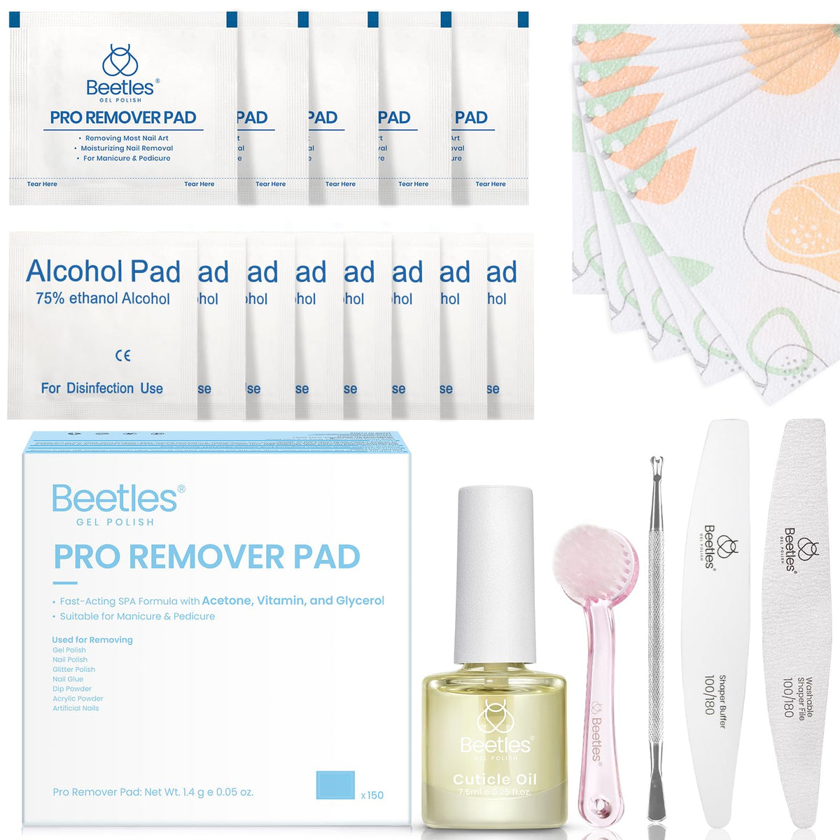 Beetles Gel Nail Polish Remover Kit pro pads for fast removal at home.