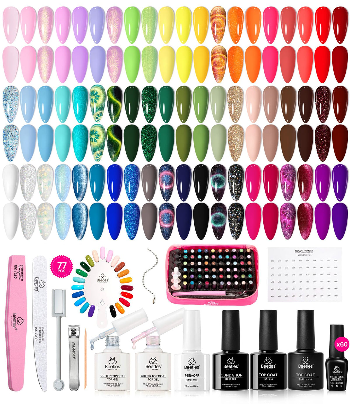 Beetles Gel Nail Polish Set with 60 colors for versatile looks.