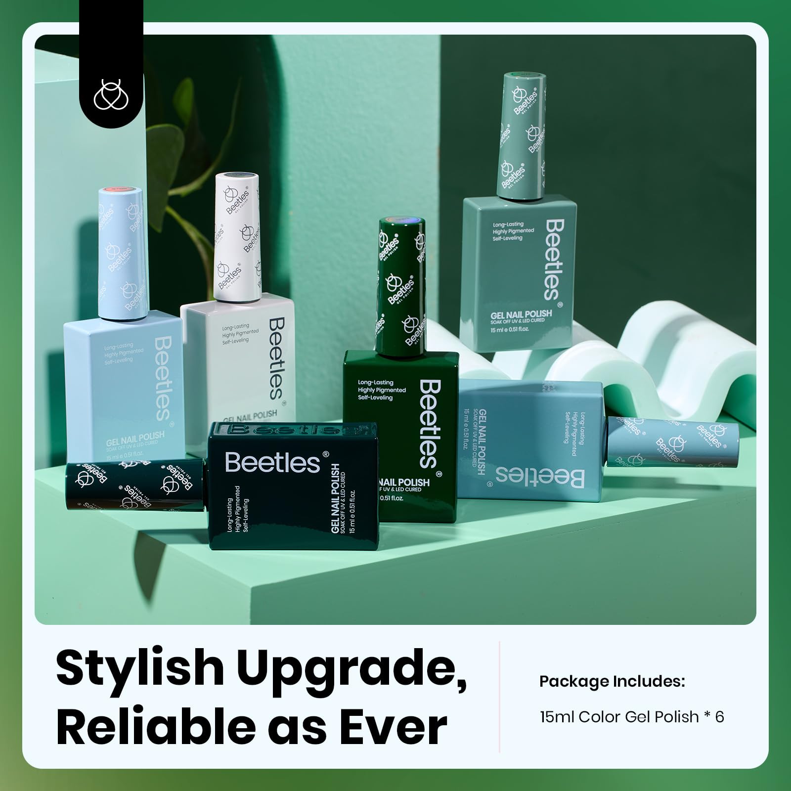 Beetles Light Green gel polish for a soft, airy finish.