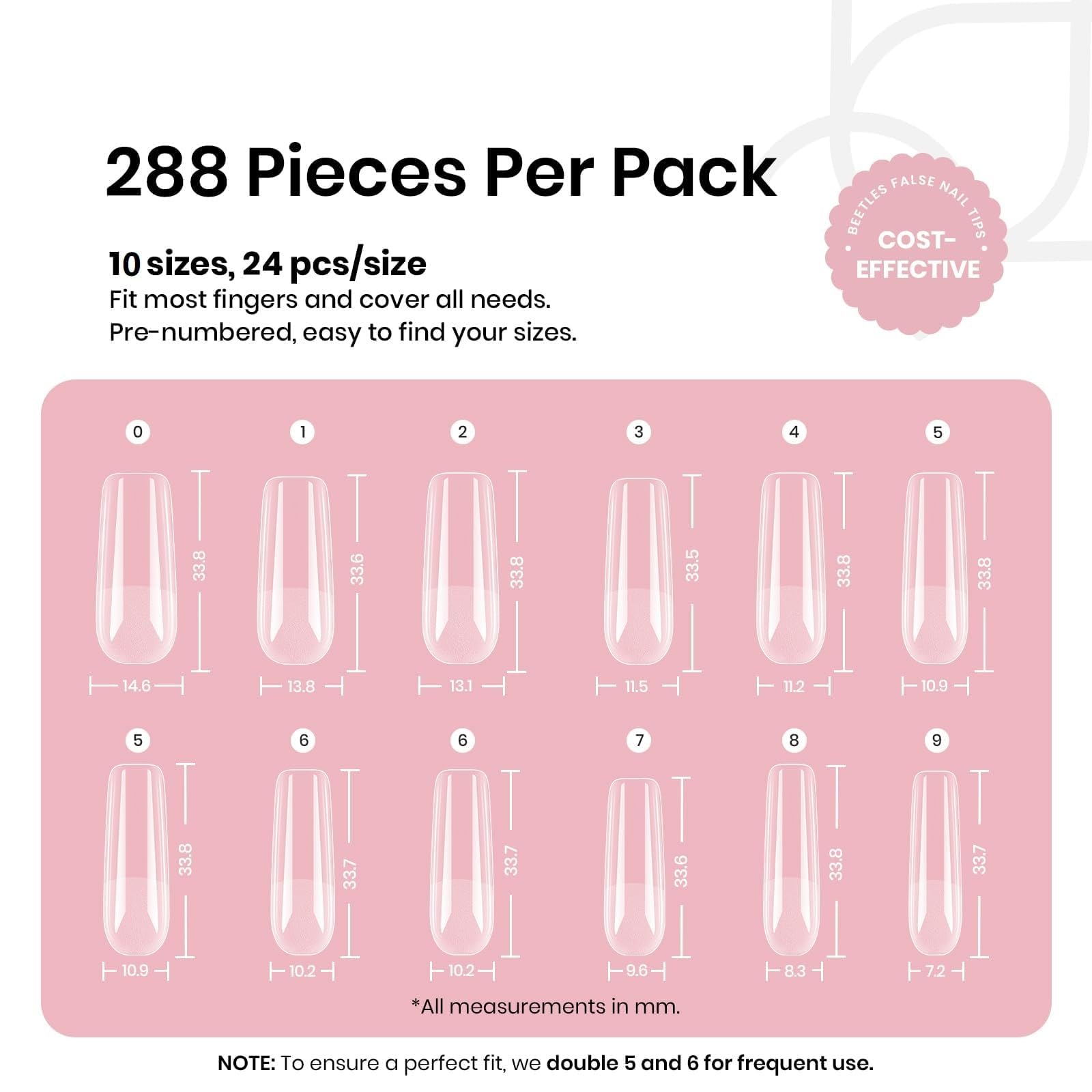 Beetles Gel Nail Tips 10 Sizes 288 Pcs enables quick sizing