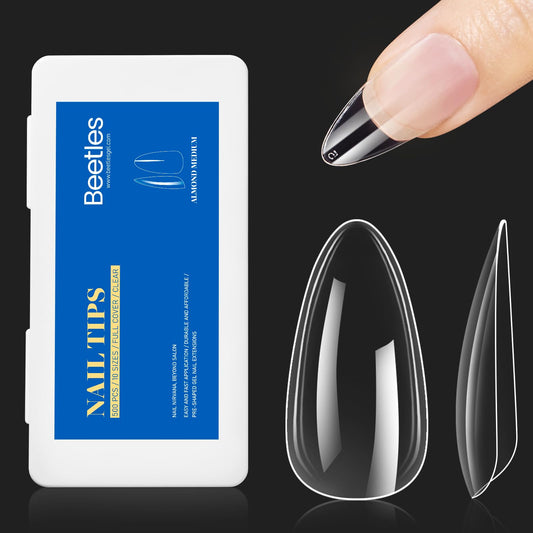 Beetles Gel Nail Tips almond medium set for quick, natural-looking extensions.