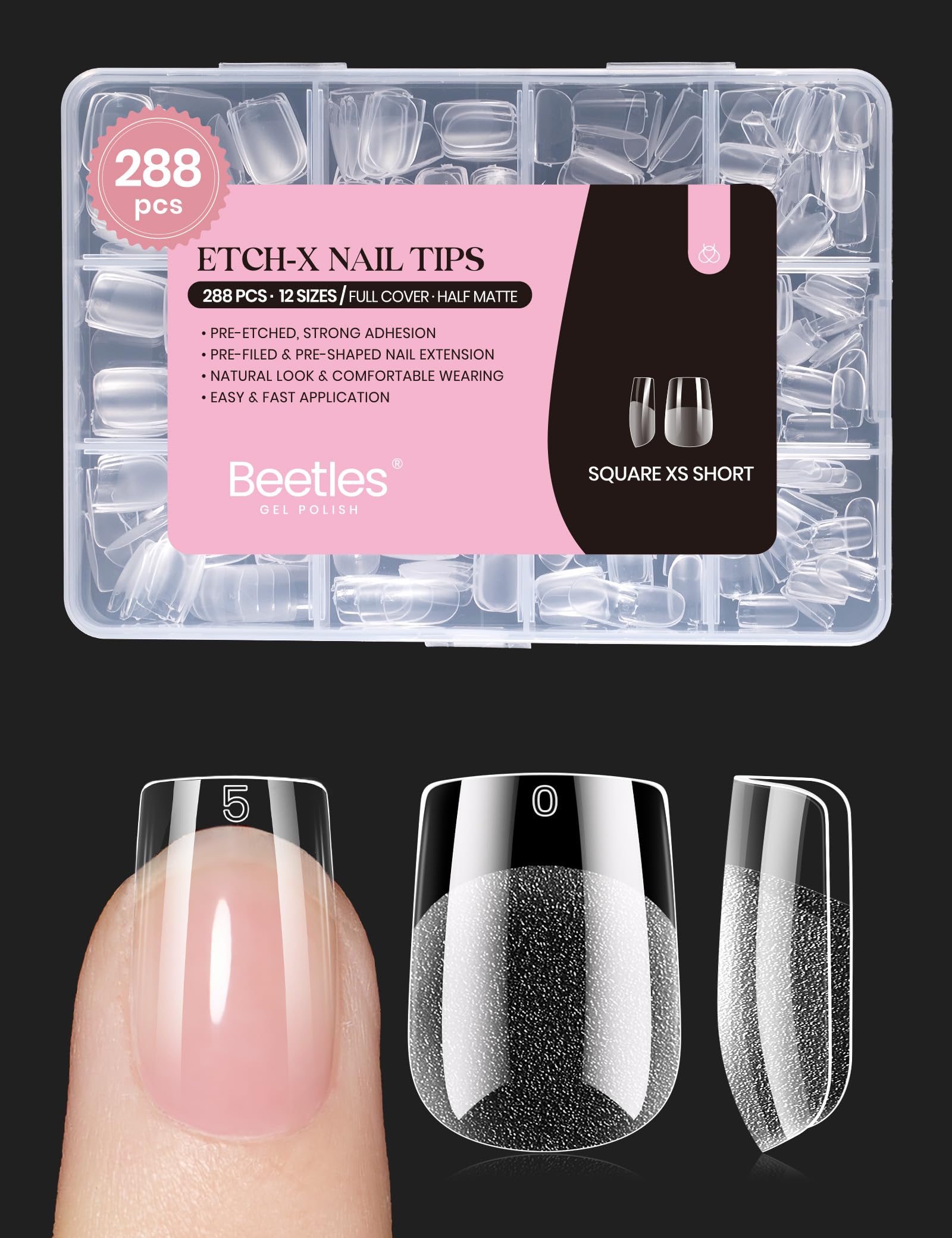 Beetles Gel Polish nail tips, extra-short square 288pcs for durable at-home manicures