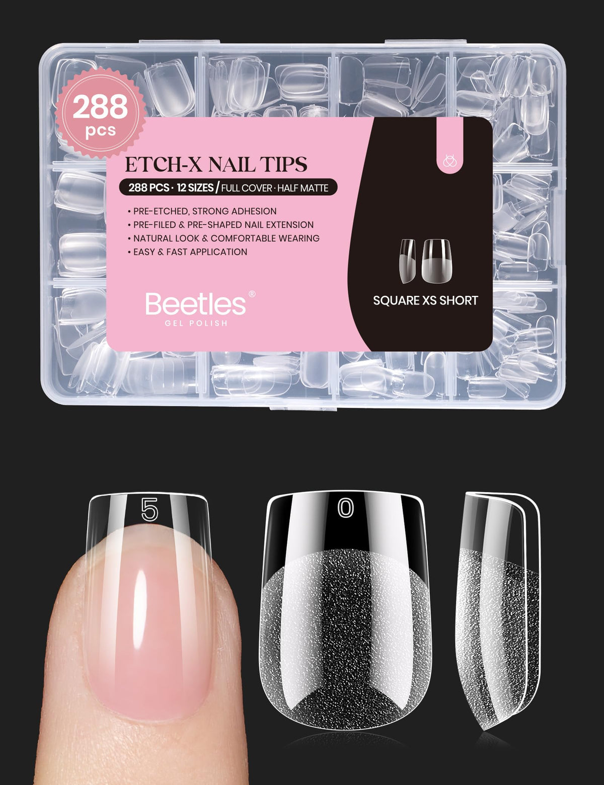 Beetles Gel Polish nail tips, extra-short square 288pcs for durable at-home manicures