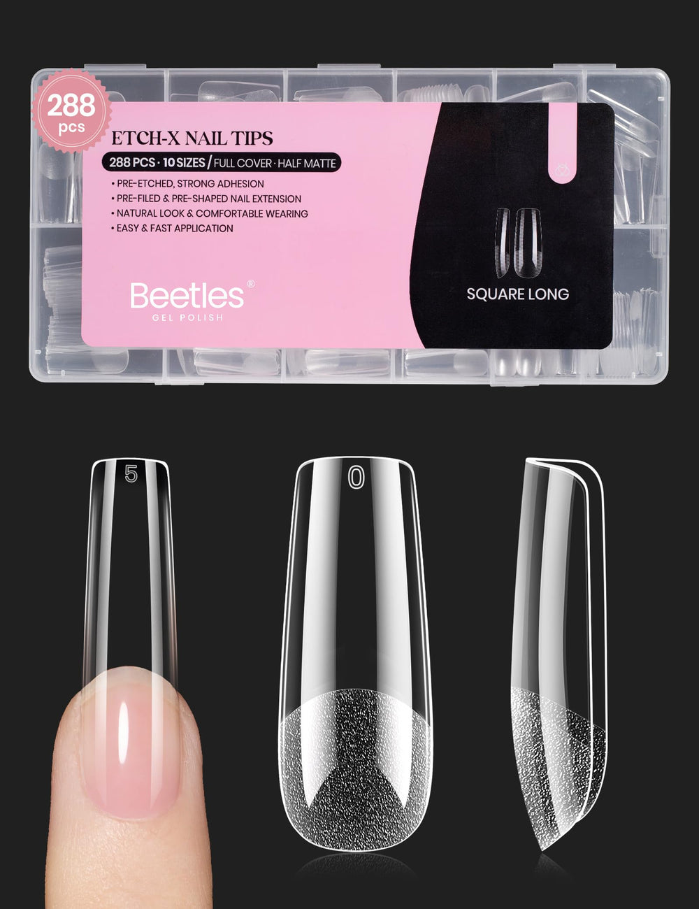 Beetles Gel Nail Tips Long Square pack for durable at‑home extensions