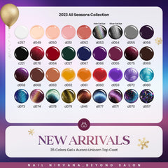 Beetles Gel Polish 36 colors mini bottles arranged for easy color selection.