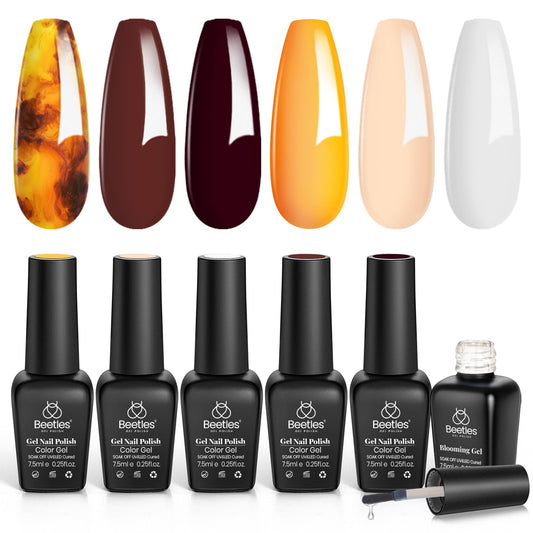 Beetles Gel Polish Amber Attraction swatch shows rich chocolate brown tones for chic nails.