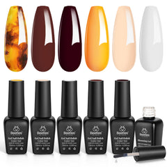 Beetles Gel Polish Amber Attraction swatch shows rich chocolate brown tones for chic nails.