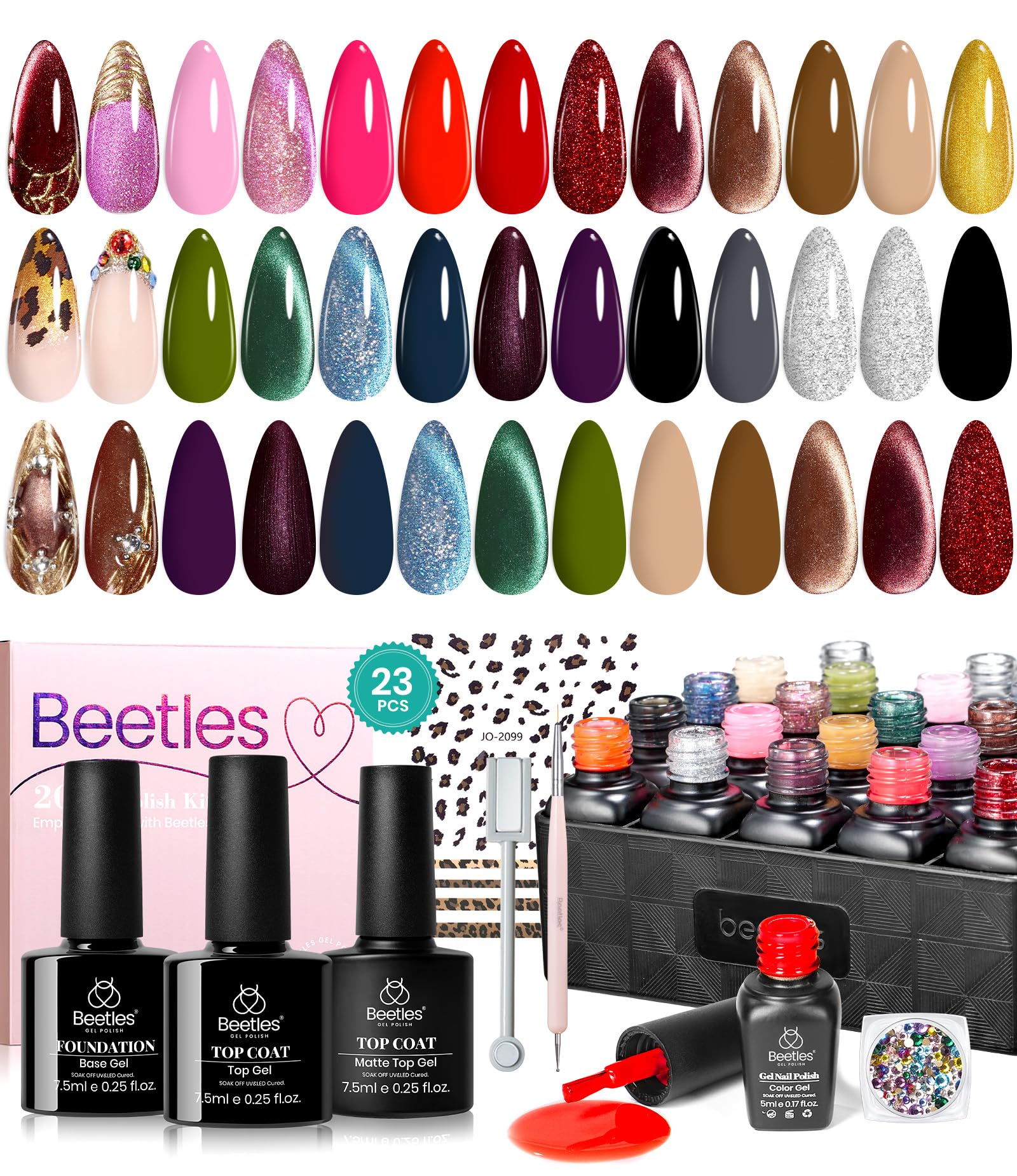 Beetles Gel Polish Cat Eye Kit with leopard theme for chic nails