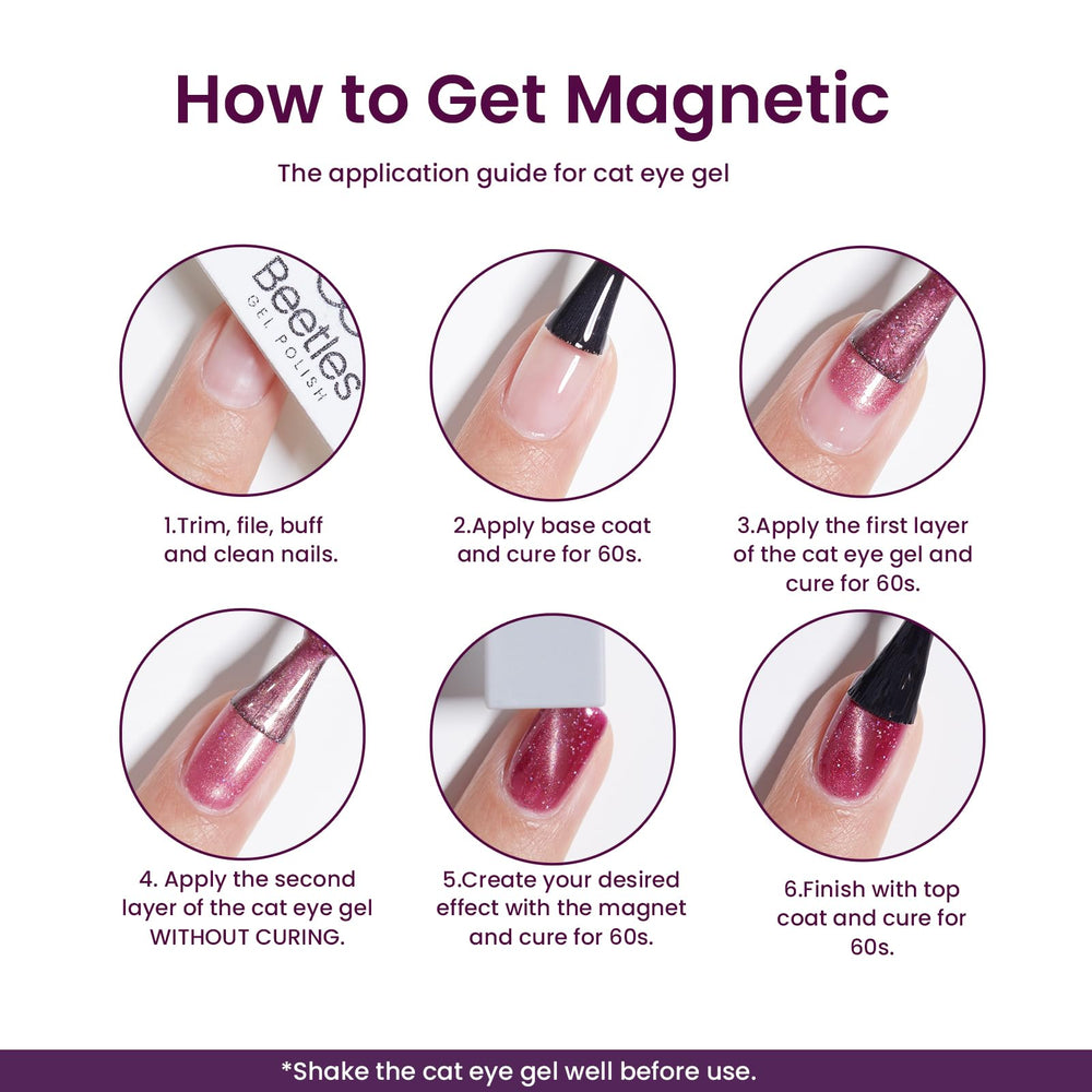 Champagne to burgundy tones provide elegant shimmer before curing.