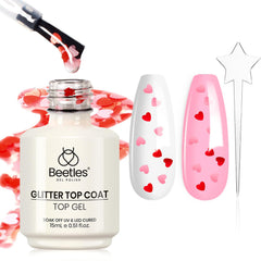 Beetles gel polish clear pink top coat with heart detail for glossy romantic nails