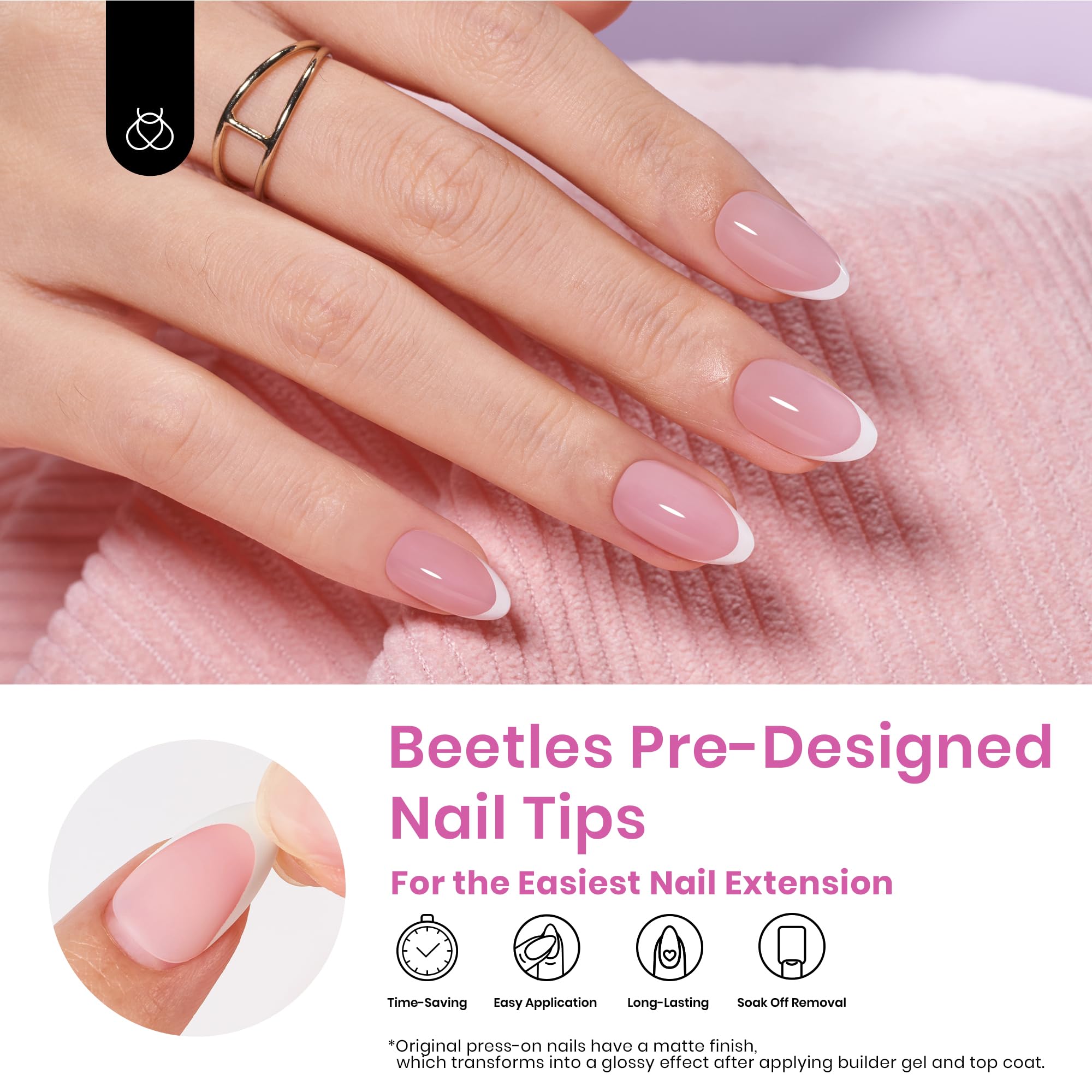 Beetles Gel Polish French Tips close-up edges for neat manicures.