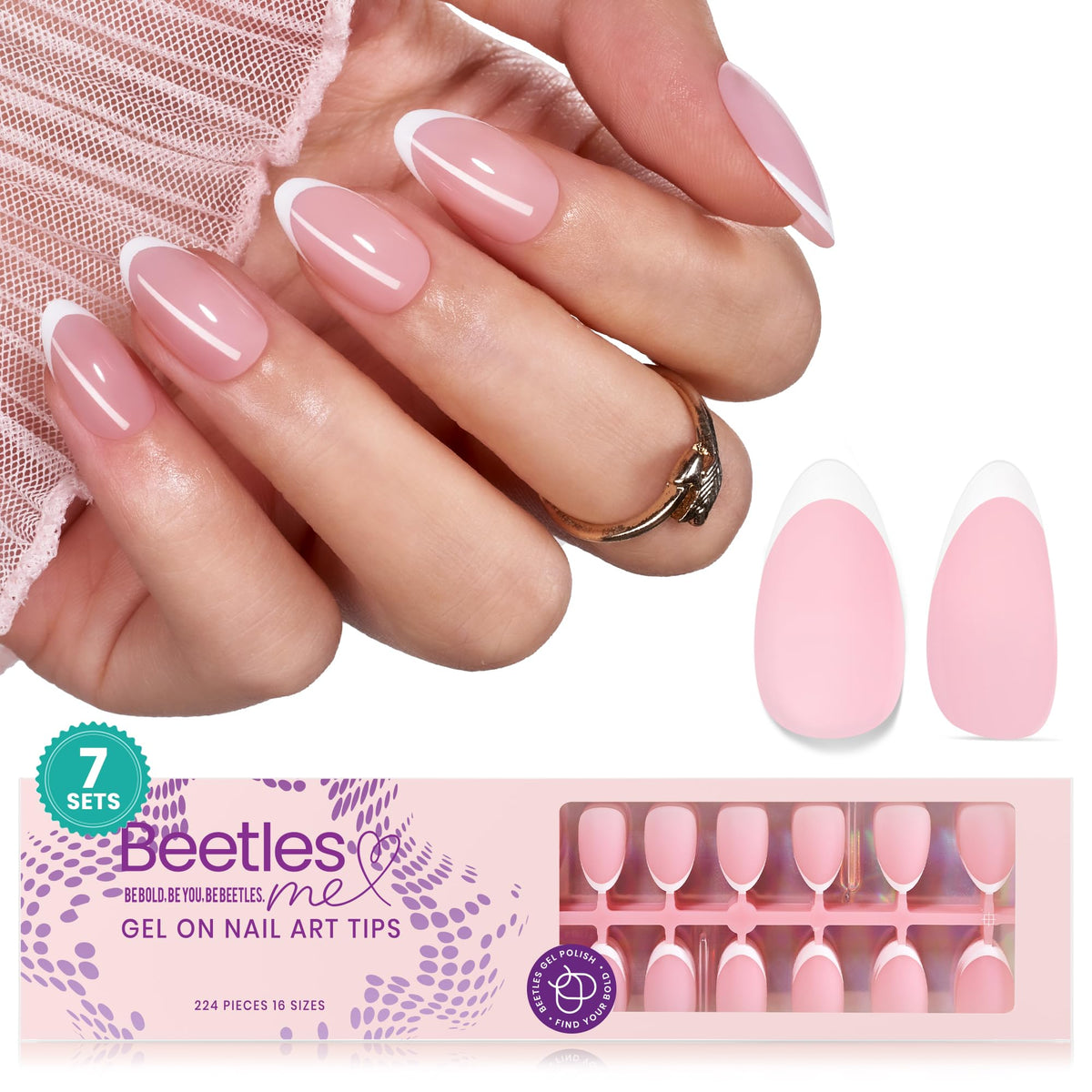 Beetles Gel Polish French Tips press-on nails pack for a quick at-home salon finish.