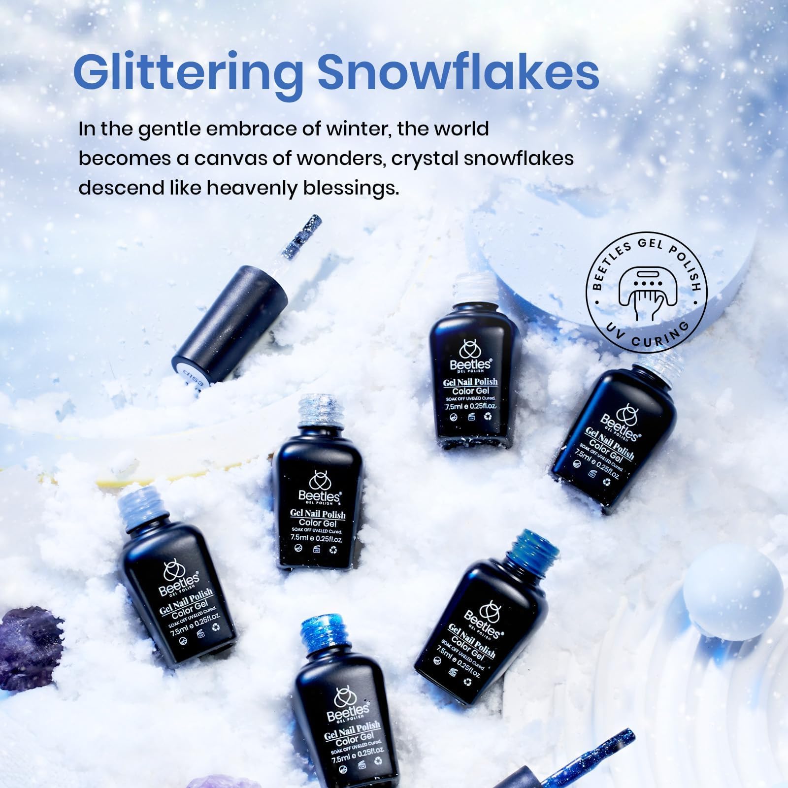 Beetles Gel Polish Glitter Silver bottle adds shimmering accent and durability.