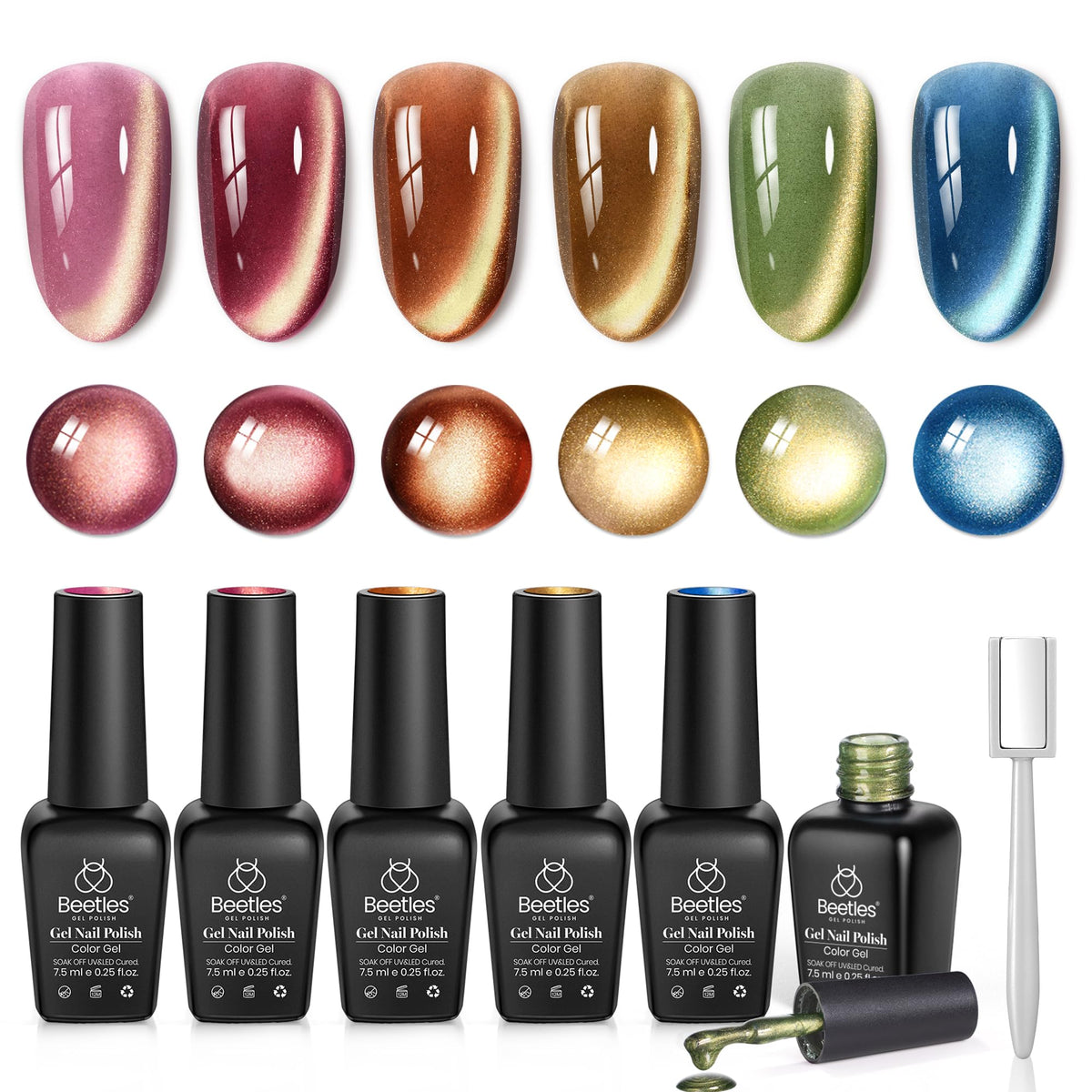 Beetles Gel Polish Golden Mirage Cat Eye collection swatches show autumn hues