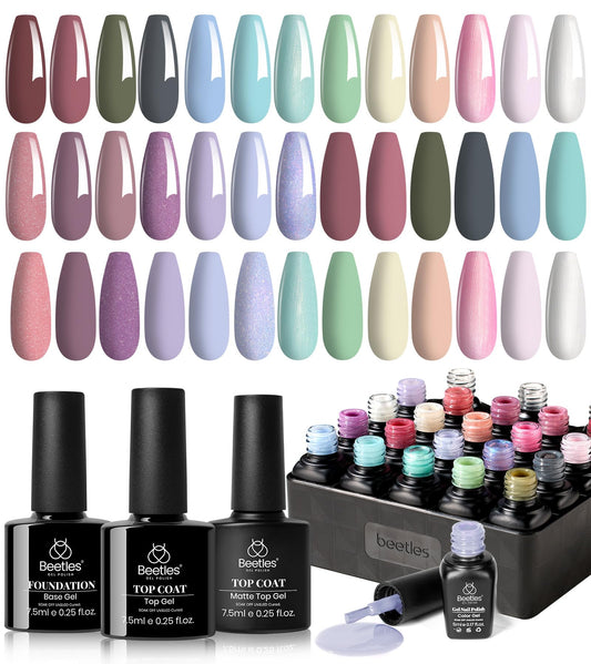 Beetles Healing Elixir pastel set; 20 colors for versatile DIY manicures.