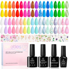 Beetles Gel Polish Kit with 36 pastel and glitter shades for versatile nails.