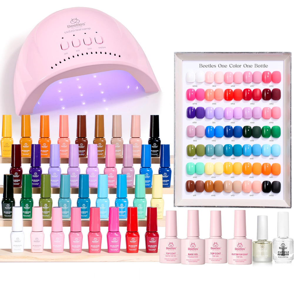 Beetles gel polish kit with UV light, front view for at-home manicure