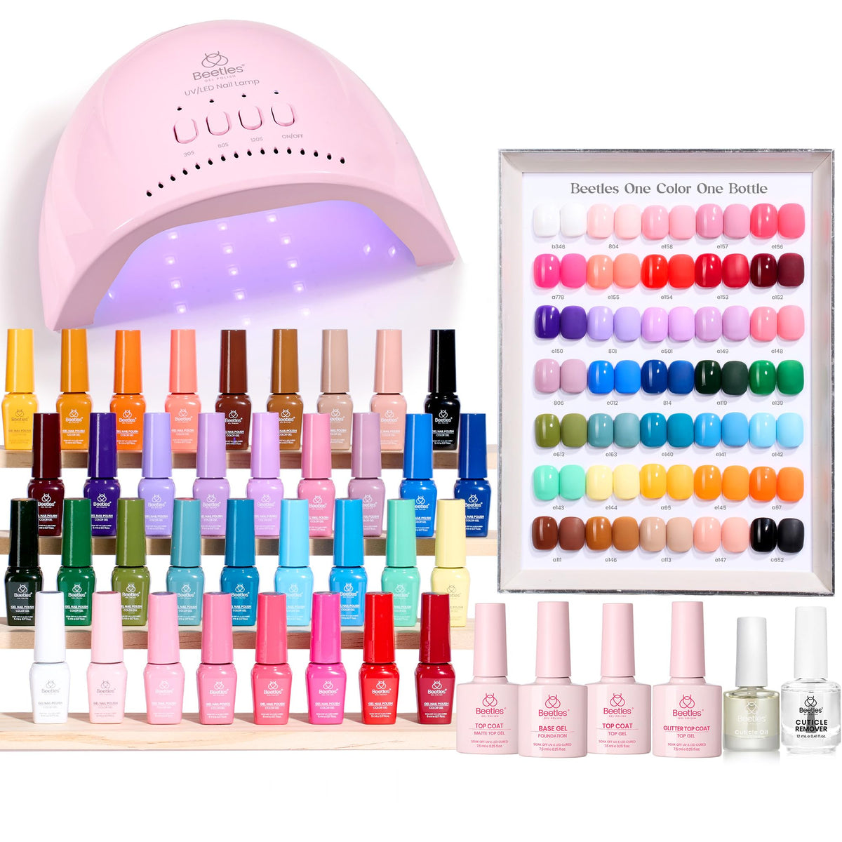 Beetles gel polish kit with UV light, front view for at-home manicure