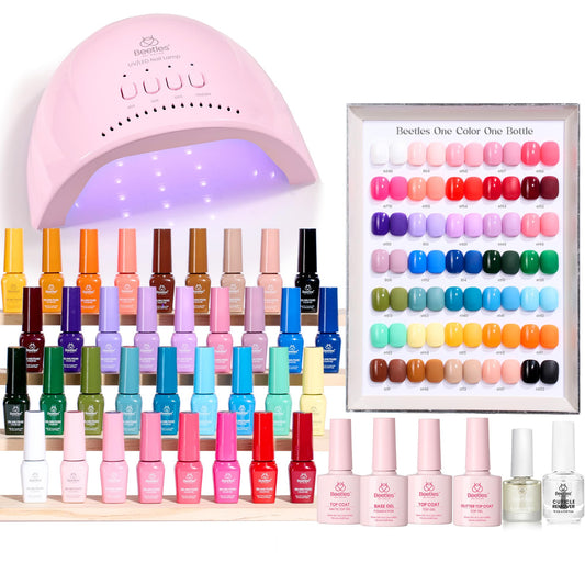 Beetles gel polish kit with UV light, front view for at-home manicure