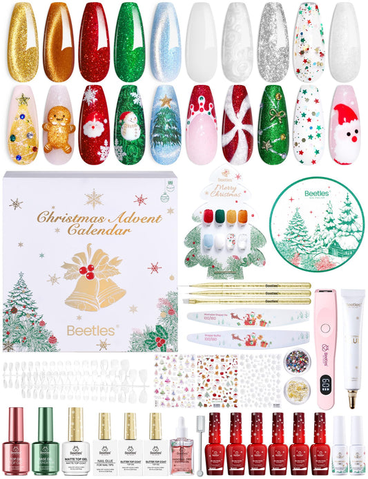 Beetles Gel Polish Merry Glitzmas Gift Box opened for festive holiday nails
