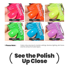 Beetles Gel Polish neon dry-time shot demonstrates quick air-dry in minutes.
