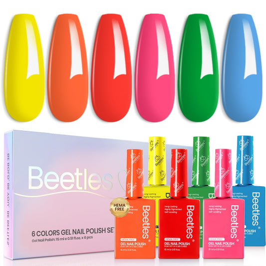 Beetles Gel Polish neon hot pink bottle shows vibrant color for long-lasting shine.