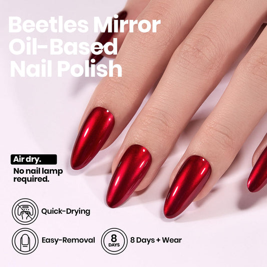 Beetles Red Chrome mirror-finish close-up shows vivid cherry chrome shine.