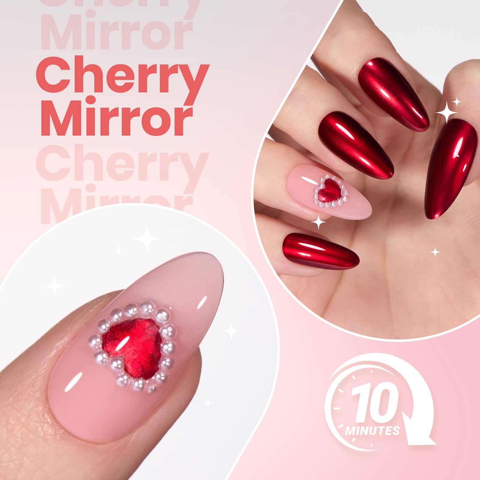 Beetles Red Chrome Nail Art Design showcases chic, festive chrome accents.