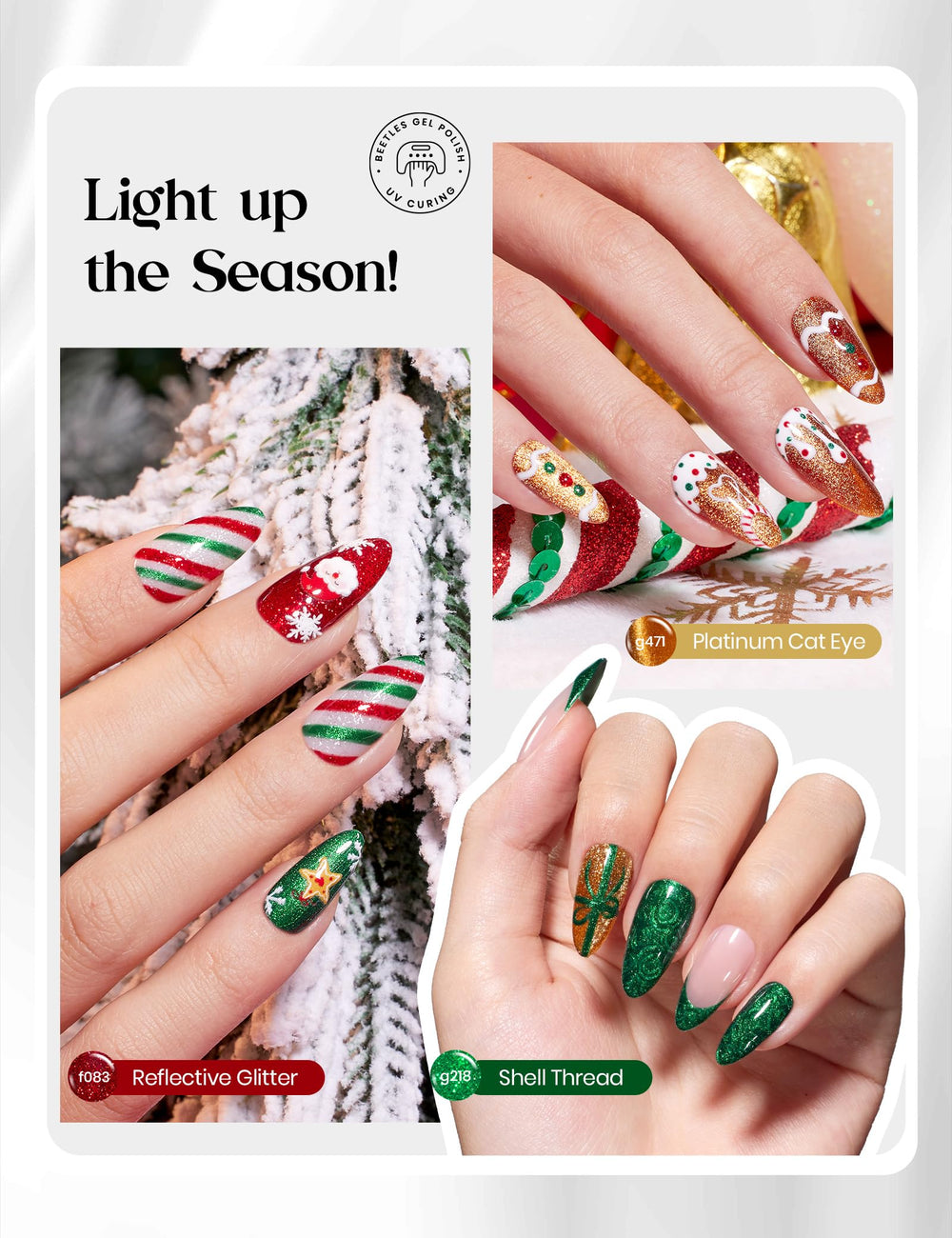 Beetles Gel Polish six shades in red green and gold for seasonal looks