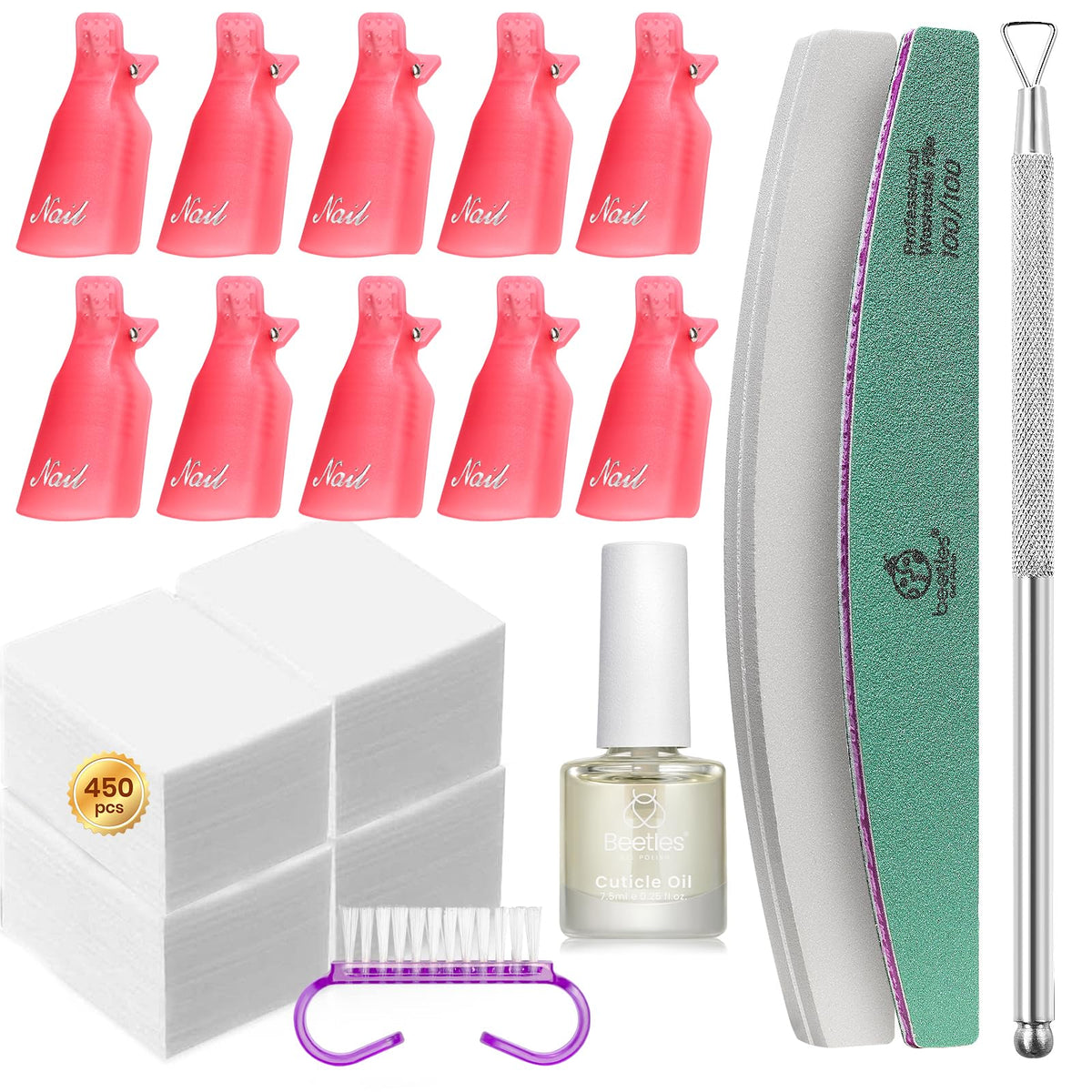 Beetles gel polish remover kit wrap image showing wraps around nails for easy at-home removal