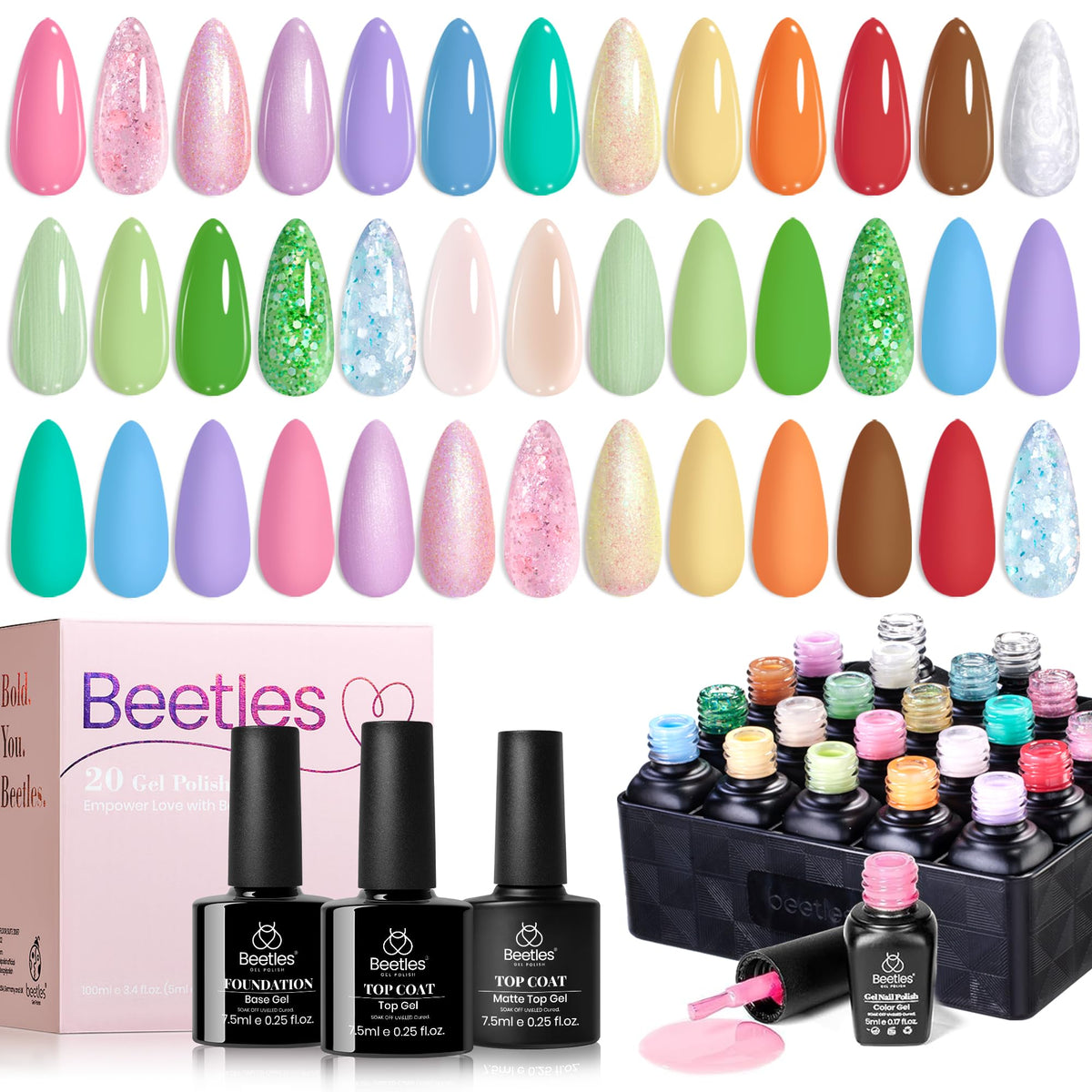 Beetles gel polish set bottle with a vibrant pastel color range for DIY manicures