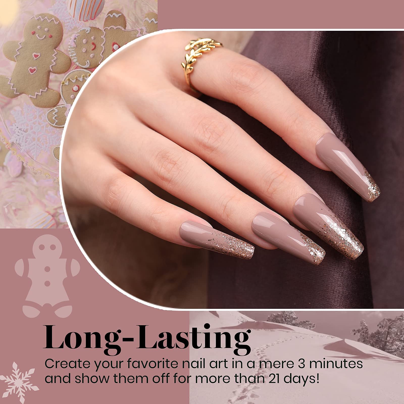 Beetles Gel Polish Set with burgundy and champagne gold swatches for sophisticated holiday nails