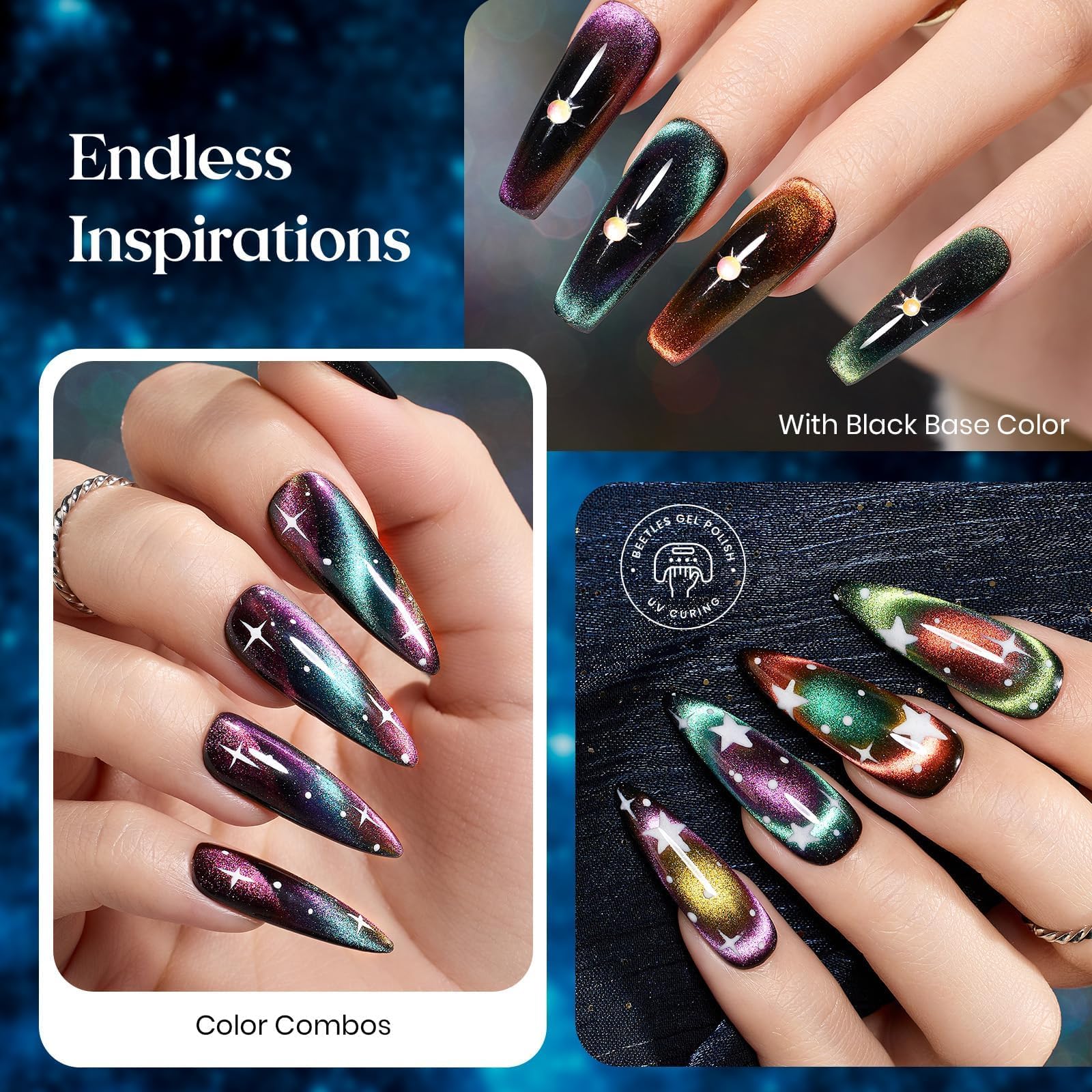 Beetles six-color gel polish set ready for versatile Halloween-inspired nails.